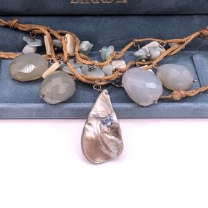 Shell & Chalcedony Braided Hemp Necklace